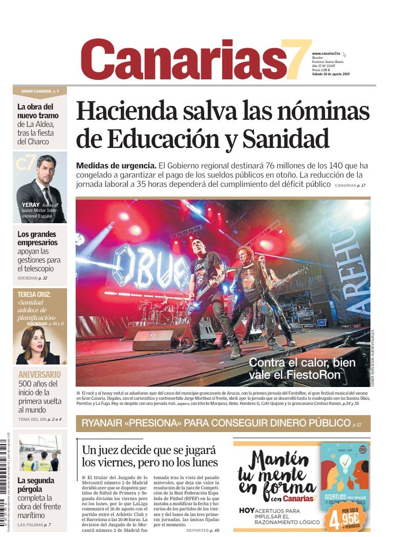 Portada Canarias7 10-08-2019