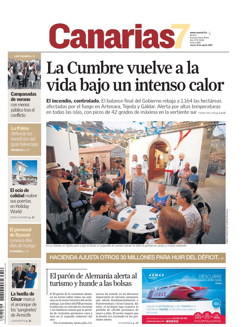 Portada Canarias7 15-08-2019