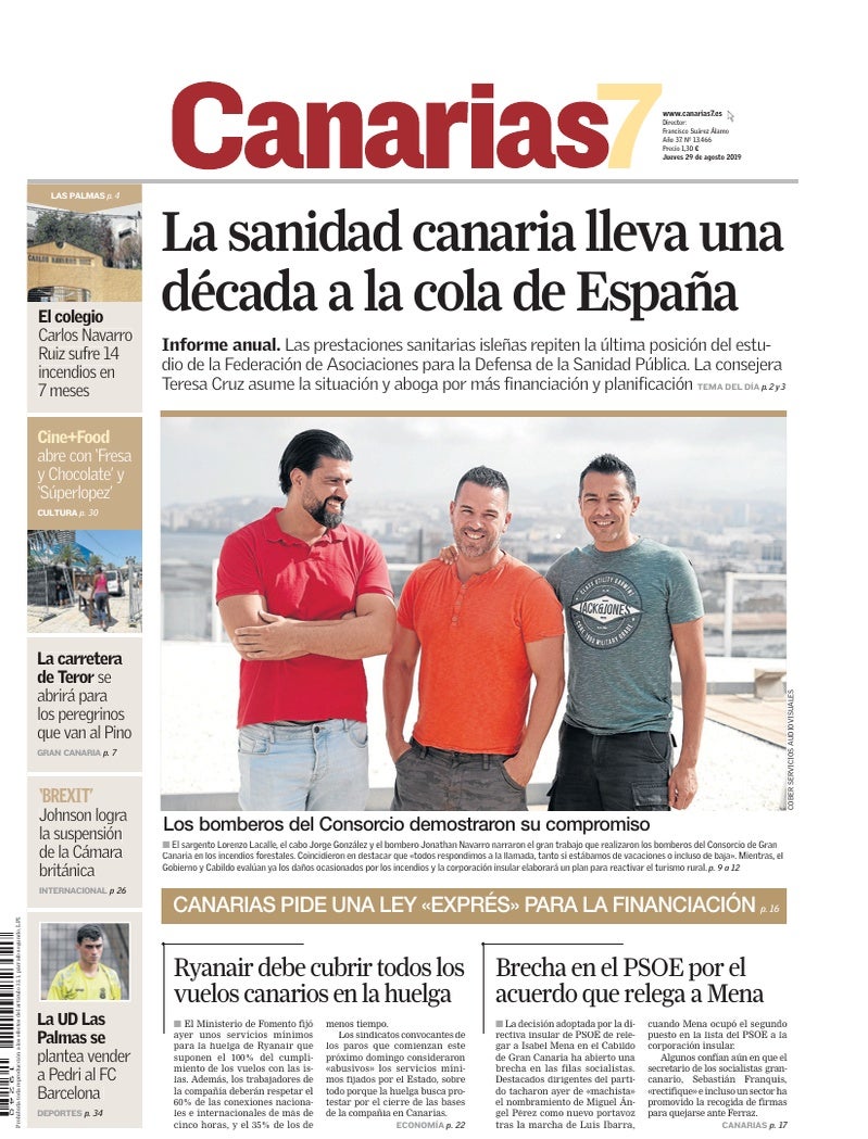 Portada Canarias7 29-08-2019