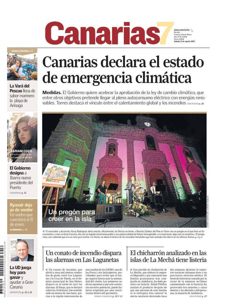 Portada Canarias7 31-08-2019