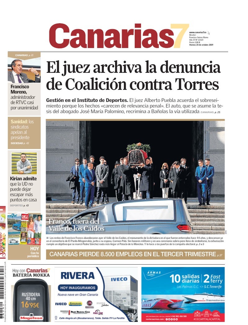 Portada Canarias7 25-10-2019