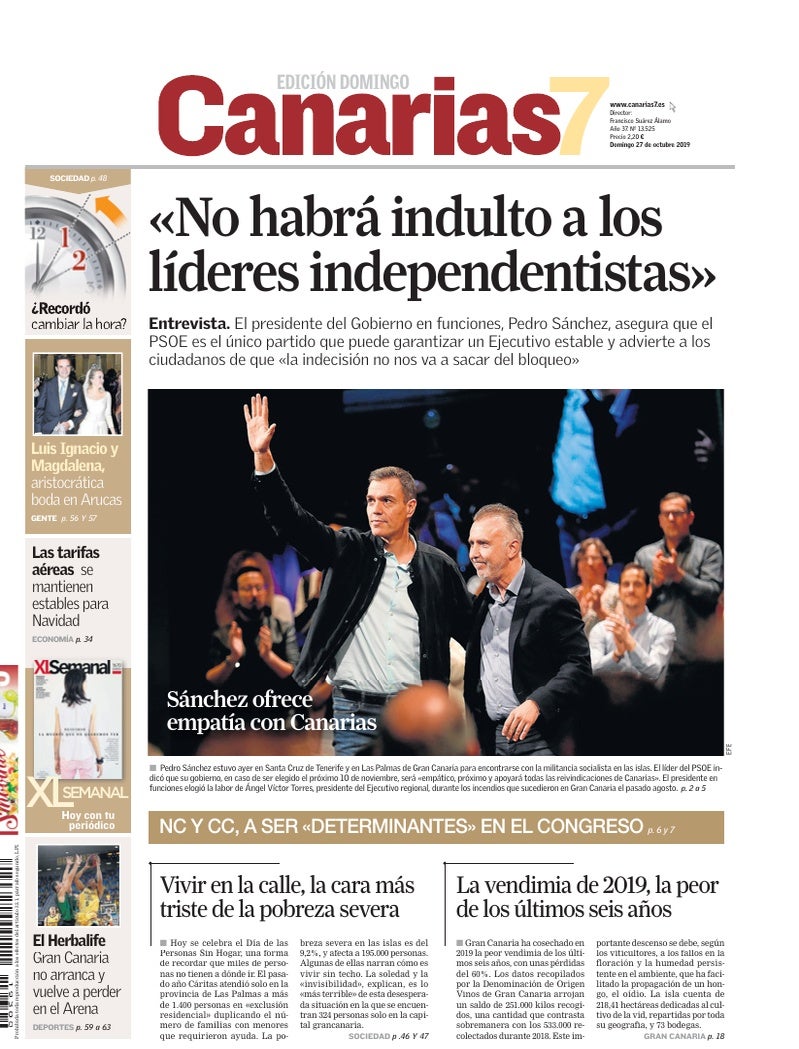 Portada Canarias7 27-10-2019