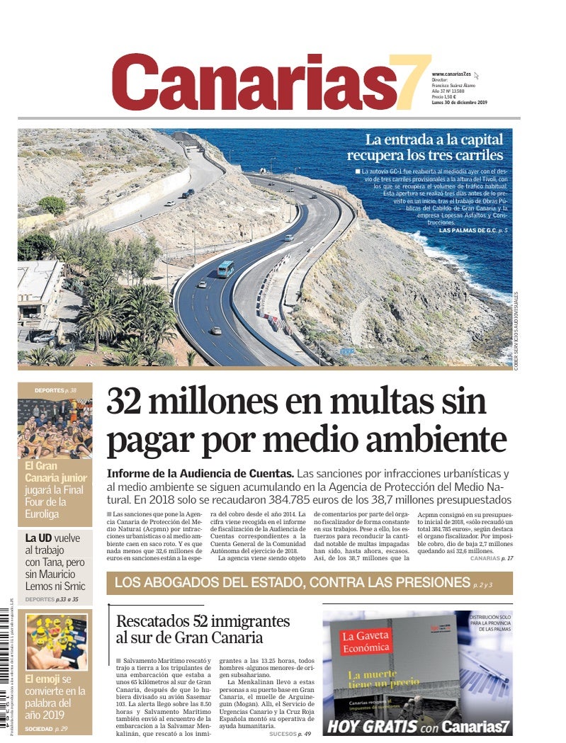 Portada Canarias7 30-12-2019
