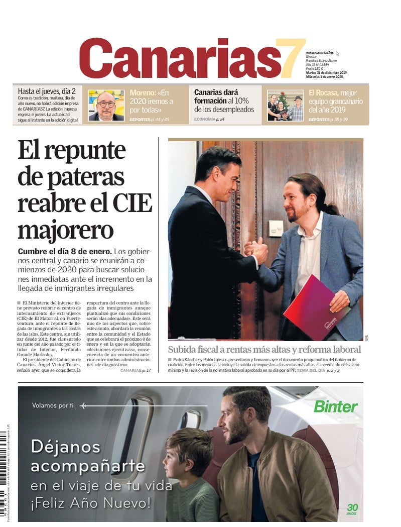 Portada Canarias7 31-12-2019