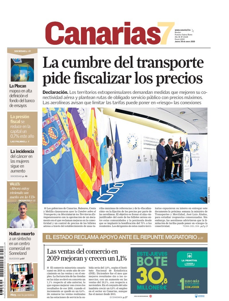 Portada Canarias7 30-01-2020