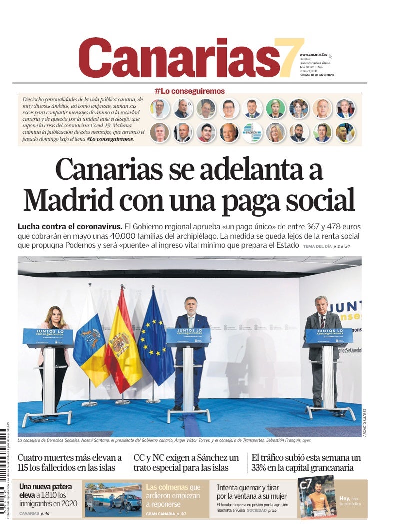 Portada Canarias7 18-04-2020