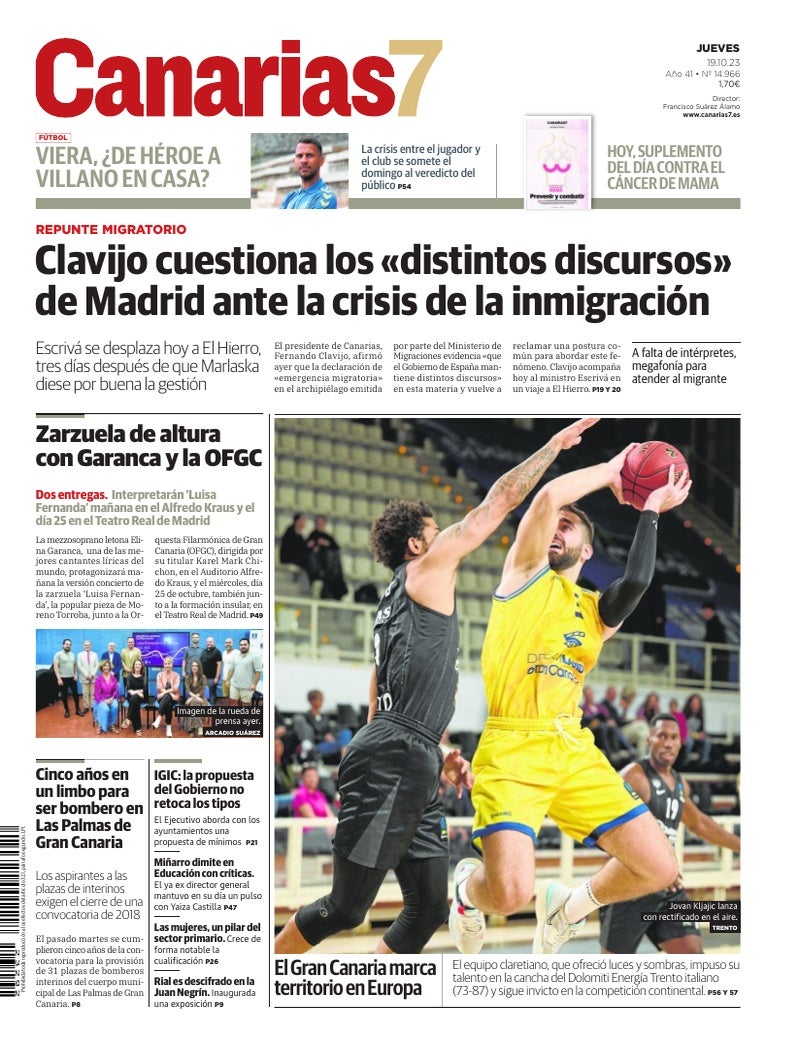 Portada Canarias7 19-10-2023