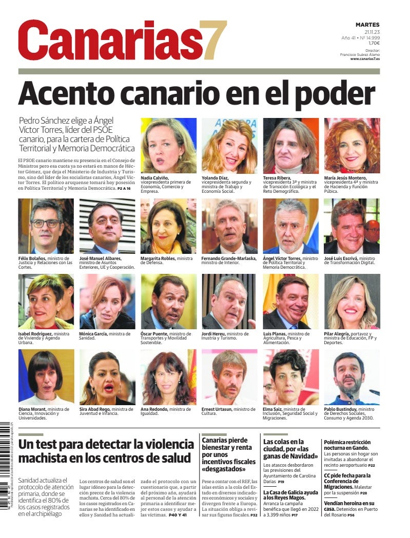 Portada Canarias7 21-11-2023
