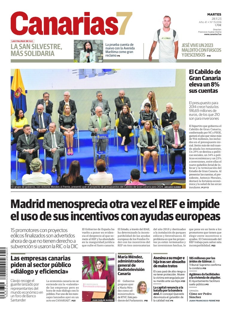 Portada Canarias7 28-11-2023