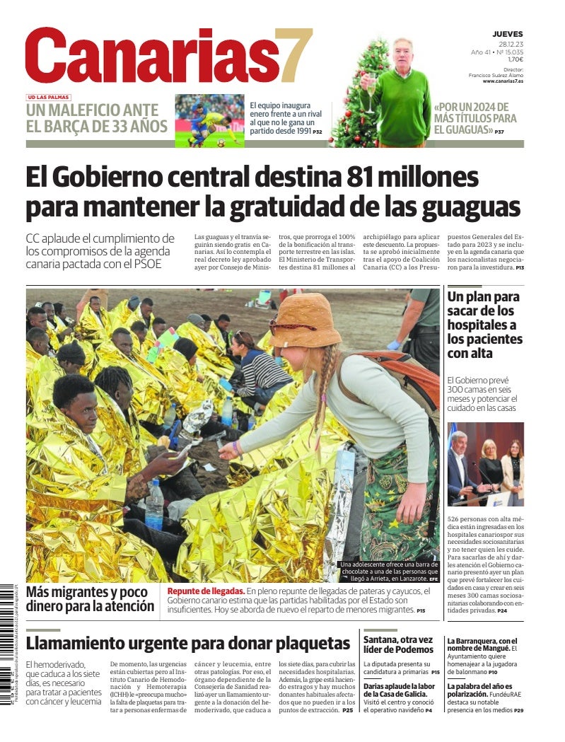 Portada Canarias7 28-12-2023